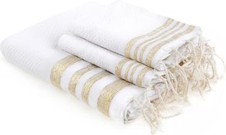 Febronie Futa set de ba&ntilde;o (1+2) algod&oacute;n blanco / dorado 100x200+2(40x60)