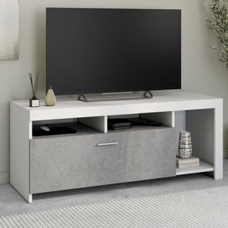 IDMarket Idmarket - Mueble Tv Malo Blanco 110 Cm Y Armario De Hormig&oacute;n