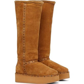 MCM Womens Boots in Calfskin Suede Leather in Cognac at Nordstrom, Size 36