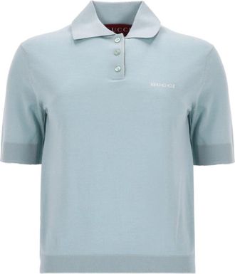 Gucci Light Blue Logo Shirt Collar Polo