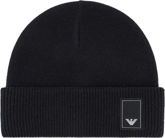 Emporio Armani Gebreide Logo Patch Muts - Heren - Hoeden - Zwart - M - Wol - Accessoires