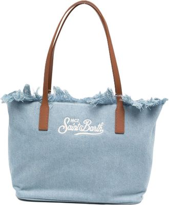 MC2 Saint Barth Frayed-Edge Denim-Look Tote Bag with Leather Handles