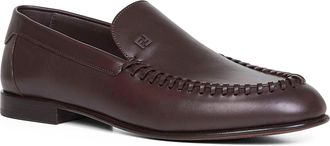 Fendi Mens Loafers Braided Leather Dark Brown Calf