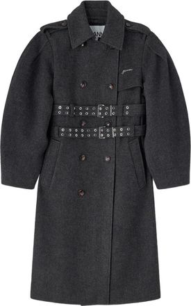 Ganni Cappotto doppiopetto con cintura - Grigio