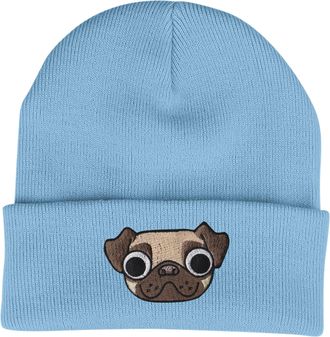 Bang Tidy Clothing Pug Hat - Dog Lovers Gifts for Women Men - Knitted Ladies Winter Hats - Embroidered - Acrylic - Sky Blue