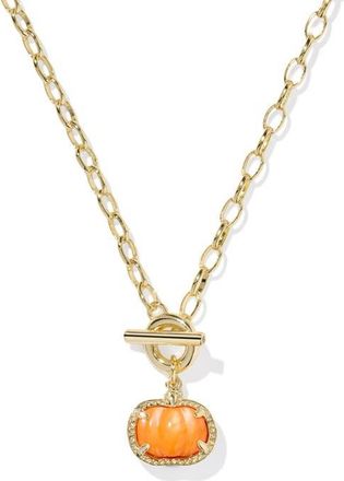 Kendra Scott Pumpking Pendant Toggle Necklace in Gold Orange Mother Of Pearl at Nordstrom