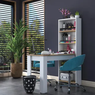 Dmora Toeletta Cervaro, 5 Ripiani, 5 Vani, Con Libreria, 120x54x154h Cm Marrone Rovere