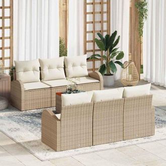 vidaXL Conjunto De Sof&aacute; De Jard&iacute;n 7 Pcs Beige Polirat&aacute;n Vidaxl