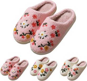 Generic Womens Flower Slippers Floral Slippers Women Fancy Printed Colourful Slipper Winter Home Slipper Indoor Everyday Wear Sliders Super Soft Non-Slip Sole