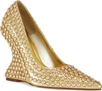 Azalea Wang Teryn Pointed Toe Wedge Pump in Gold at Nordstrom, Size 7.5