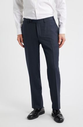 Canali Siena Regular Fit Super 130s Wool Solid Dress Pants in Navy at Nordstrom, Size 46 Us