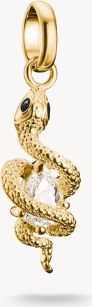 Thomas Sabo charm pendente serpente con pietra, connettore placcato oro in oro, nero, bianco