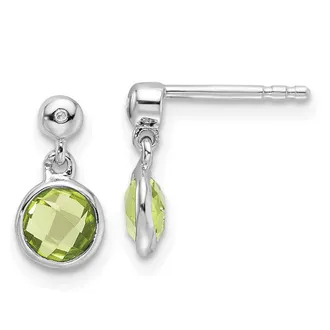 Diamond2Deal Sterling Silver Rhodium-plated Diamond and Peridot Dangle Earrings