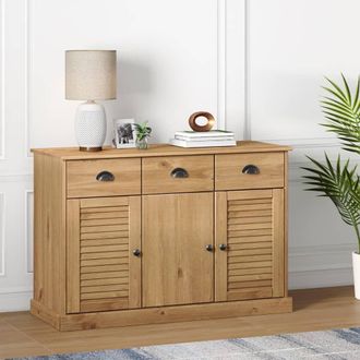 Berkfield Home Sideboard with Drawers VIGO 113x40x75 cm Solid Wood Pine in Brown | Size: 113 x 40 x 75 cm