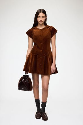Ganni Brown Dress in Corduroy - Size 32 Organic Cotton