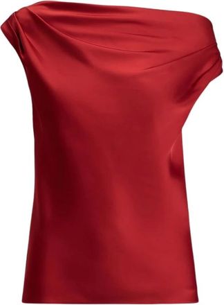 Ralph Lauren Overhemden, Dames, Rood, M, Polyester, Kinthea Blouse met Korte Mouwen