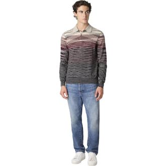 Missoni Long Sleeve Polo In Pure Wool With Flame Pattern in Beige & Burgundy at Nordstrom, Size 52 It