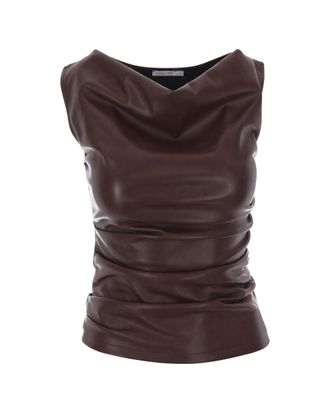Patrizia Pepe Wood Brown Faux Leather Cowl Neck Top