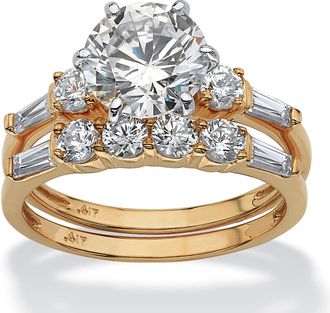 Palm Beach Jewelry 2 Piece 3.60 TCW Round Cubic Zirconia Bridal Ring Set in Solid 10k Gold