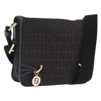 Fendi Pre-owned Zucchino Canvas Shoulder Bag - Dames - Pre-owned - Zwart - Maat: ONE Size Leer