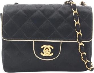 Chanel Pre-owned Mini Matelasse Leren Schoudertas van Stof - Dames - Vintage Schoudertas - Zwart - ONE Size - Leer - Vintage