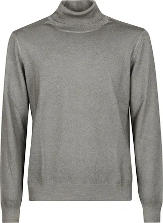 Fay Grey Fitted Virgin Wool Turtleneck Sweater