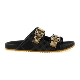 Burberry Check Suede Urchin Sandals - male - Burberry - Sliders - Black - 11 UK - Shoes