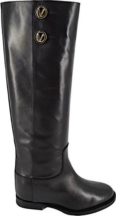 Via Roma 15 Bruine leren knoopdetail laarzen - Dames - Hoge Laarzen - Bruin - 37 1/2 EU - Schoenen
