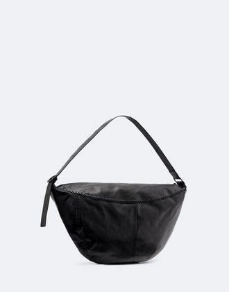 AllSaints Esme borsa a tracolla in pelle con cuciture a frusta nera-Nero
