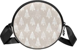 Generic Circle Crossbody Bag for Women, Light Brown Christmas Tree Small Sling Bag Daypack with Zipper Adjustable Shoulder Straps Casual Ladies Girls Round Pu