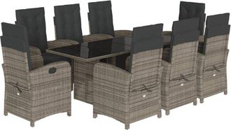 vidaXL 9 Piece Garden Dining Set with Cushions Grey Poly Rattan Vidaxl
