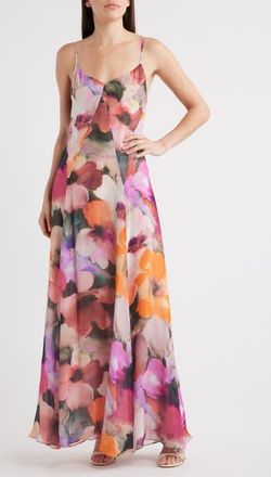 Black Halo Emory Floral Print Crinkle Chiffon Maxi Dress in Lumiere Fleur at Nordstrom, Size 14
