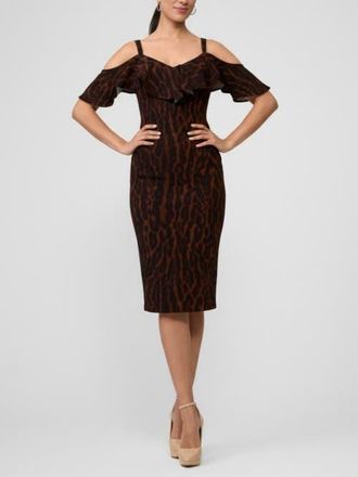 Rachel Roy Marcella Printed Off the Shoulder Ruffle Midi Dress in Holiday Leopard at Nordstrom, Size Xx-Large