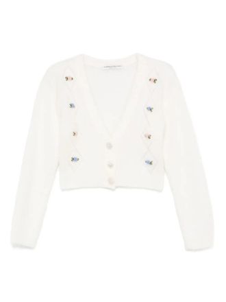 Alessandra Rich floral-embroidered cardigan - women - Mohair/Polyamide/Wool/Mother of Pearl - 38 - Neutrals