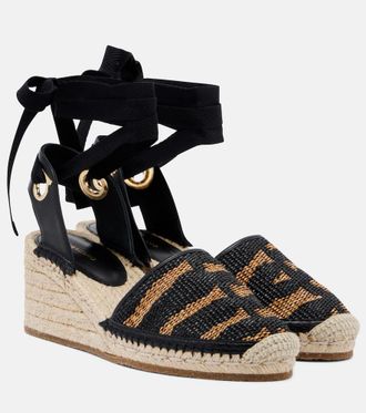 Ferragamo Animal-print raffia espadrille wedges