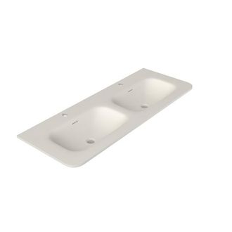 Saniclass Terra Meubelwastafel - 121x46x1.2cm - afgeronde hoeken - 2 wasbakken - 2 kraangaten - solid surface - wit mat