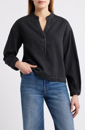 Cloth & Stone Shirred Cotton-Blend Denim Top in Nocturne Night Wash at Nordstrom Rack, Size X-Large