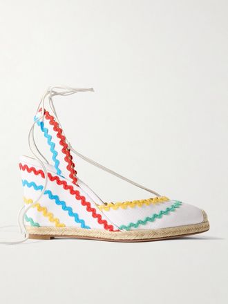 Aquazzura Espadrillas In Rafia Con Zeppa E Finiture In Pelle Ric Rac 85 - Bianco