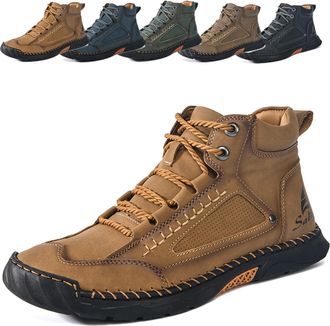 Generic Olveros Boots, Mens Comfortable Handmade Leather Boots, Saw Behind Boot, Waterproof, Spacious Toe Box Outdoor Leather Shoes (Brown,37)