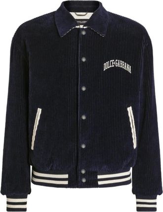 Dolce & Gabbana Donkerblauwe Fluweel Geribbelde Kraagjas - Heren - Bomber jackets - Blauw - XL - Katoen - Jassen