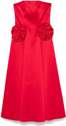 Nissa floral-appliqu&eacute; midi dress - Red