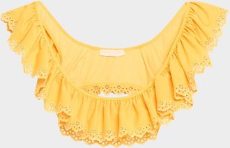 Ulla Johnson Selena Embroidered Flutter Bikini Top