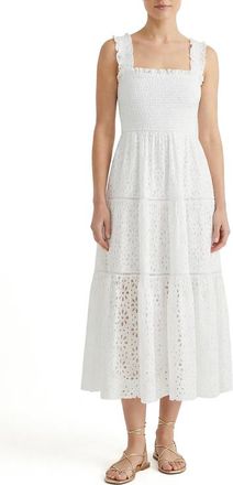 Change of Scenery Kristen Sleeveless Smocked Eyelet Midi Dress in Fresh White at Nordstrom, Size X-Small