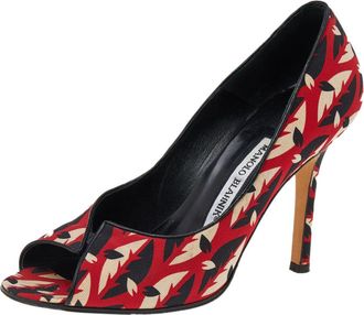 Manolo Blahnik Multicolor Fabric Peep Toe Pumps
