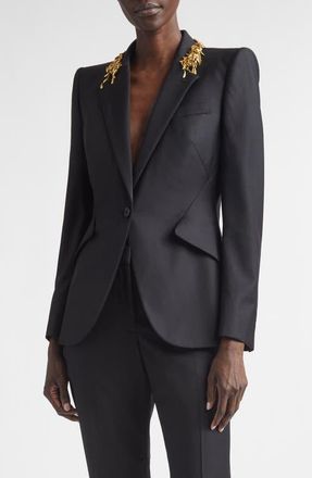Alexander McQueen Embellished Collar Wool Jacket in Black at Nordstrom, Size 10 Us