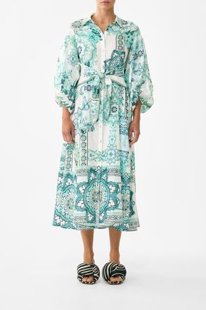 Camilla Waist Tie Shirt Dress With Bubble Sleeve in Balearic Beb&eacute; at Nordstrom, Size X-Small Au