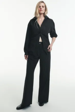 Alo | Pinstripe Daylight Boxer Pants (Regular) in Black/Titanium, Size: Medium