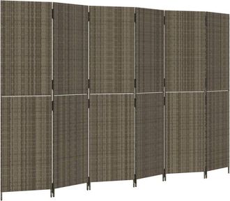 vidaXL Room Divider 6 Panels Grey Poly Rattan Vidaxl