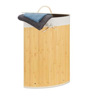 Relaxdays Relaxdays - 3x Cestos Ropa Sucia Esquinero, Cubo Colada Plegable Con Tapa, Canasta, Bamb&uacute;, 65 X 49,5 X 37 Cm, Crema