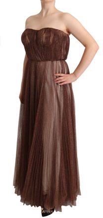 Dolce & Gabbana Womens Metallic Polyester Pleated Maxi Dress Bronze